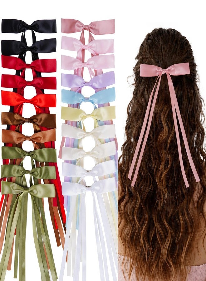 Dfqsofd 20Pcs Hair Bows for Women Girls, Satin Ribbon Bows for Hair Bowknot Barrettes Clips with Long Tail for Women Girls - Image 1